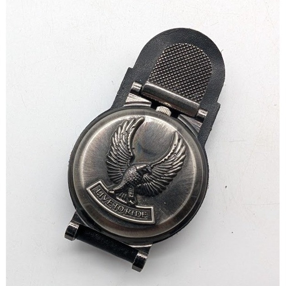 Live To Ride Belt Clip of Pocket Watch Leather Snap Flip Biker Moto Vintage 90s